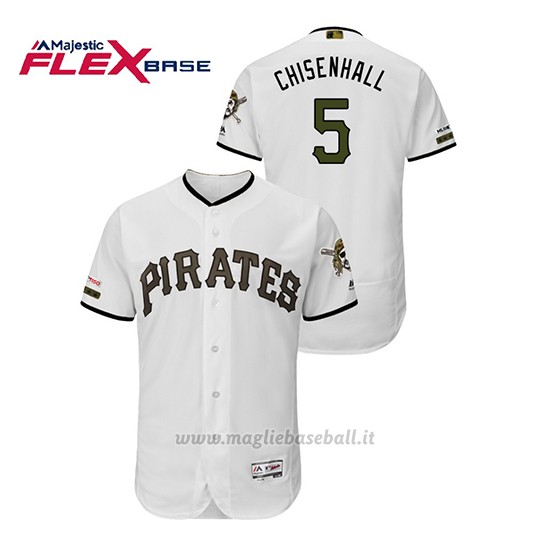 Maglia Baseball Uomo Pittsburgh Pirates Lonnie Chisenhall 150th Aniversario Patch Autentico Flex Base Bianco
